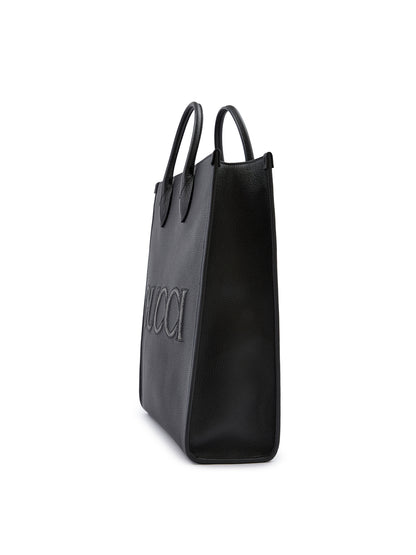 Gucci Black Leather Logo Medium Tote Bag