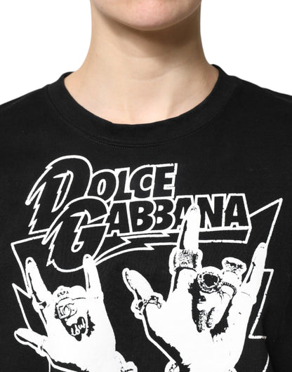 Dolce & Gabbana Black Cotton Printed Short Sleeves T-shirt