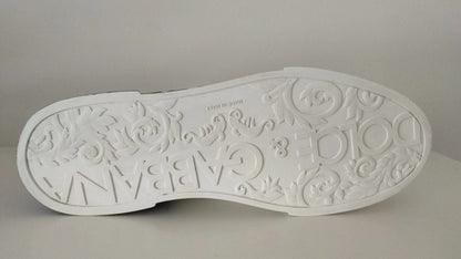 Dolce & Gabbana White Blue Leather Logo Low Top Sneakers Shoes
