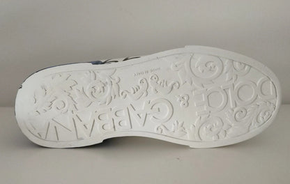 Dolce & Gabbana White Blue Leather Logo Low Top Sneakers Shoes