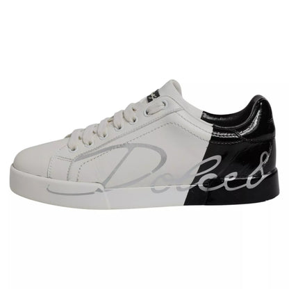 Dolce & Gabbana White Black Logo Portofino Men Sneaker Shoe