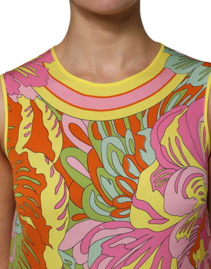 Dolce & Gabbana Multicolor Floral Round Neck Sleeveless Top