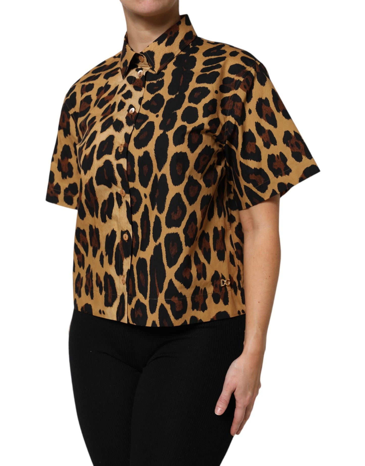 Dolce & Gabbana Brown Leopard Short Sleeve Collared Polo Top