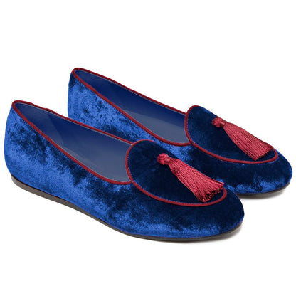 Charles Philip Blue Velvet Flat Shoe