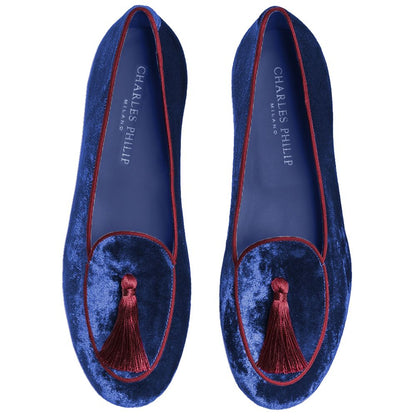 Charles Philip Blue Velvet Flat Shoe