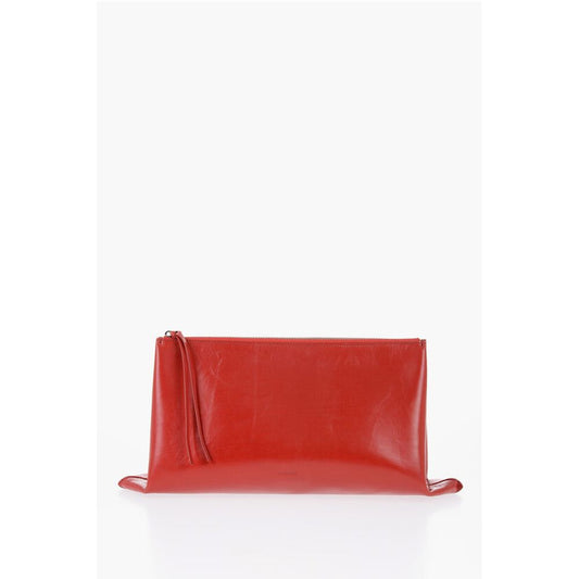 Jil Sander Craquelé Leather Clutch with Zip Closure
