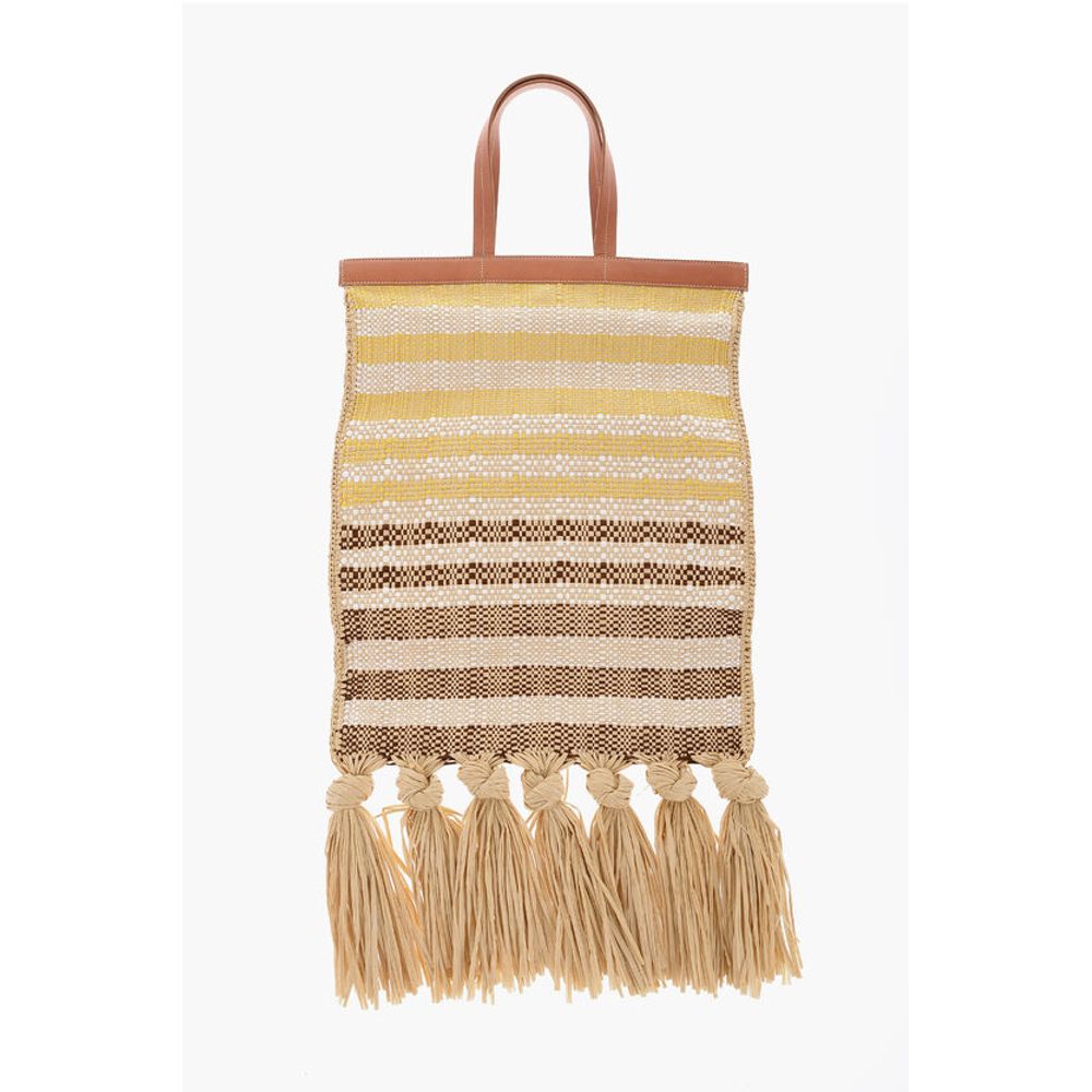Jil Sander Raffia SUNFLOWER Tote Bag With Leather Details