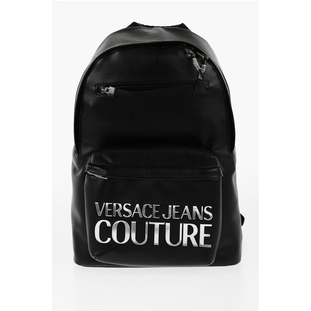 Versace JEANS COUTURE Textured Faux Leather Backpack with Silver-Ton