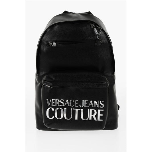 Versace JEANS COUTURE Textured Faux Leather Backpack with Silver-Ton