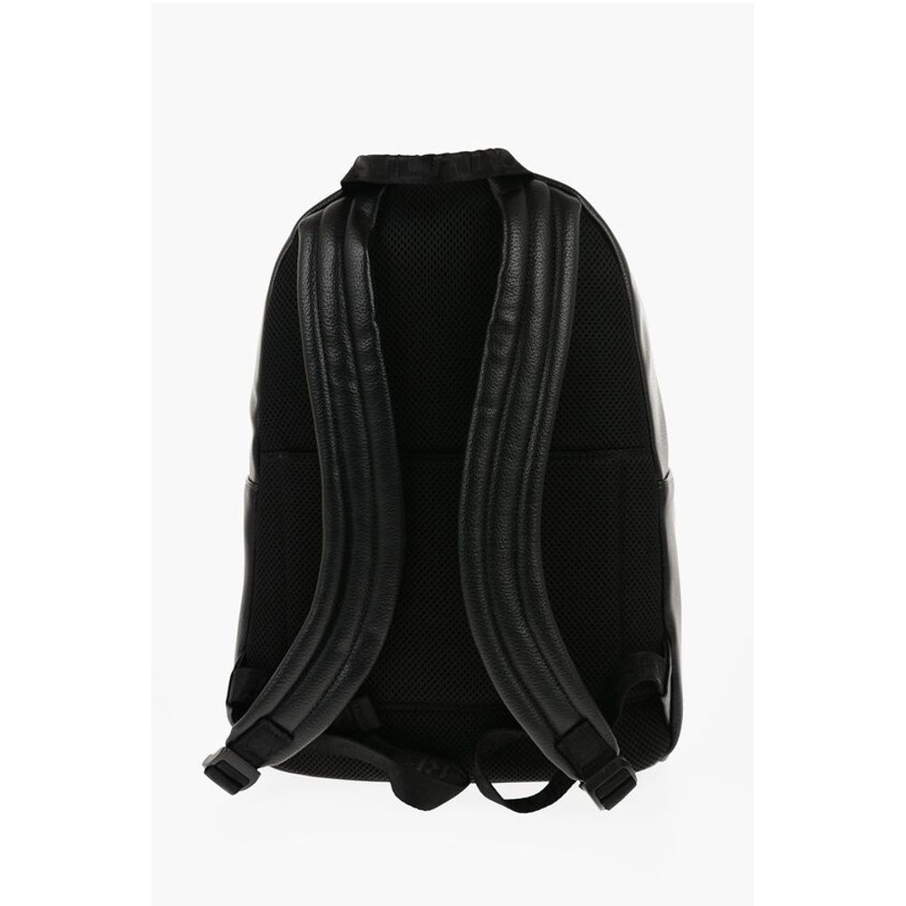 Versace JEANS COUTURE Textured Faux Leather Backpack with Silver-Ton