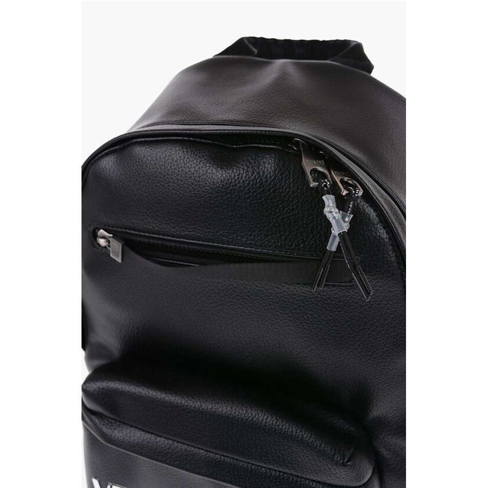 Versace JEANS COUTURE Textured Faux Leather Backpack with Silver-Ton