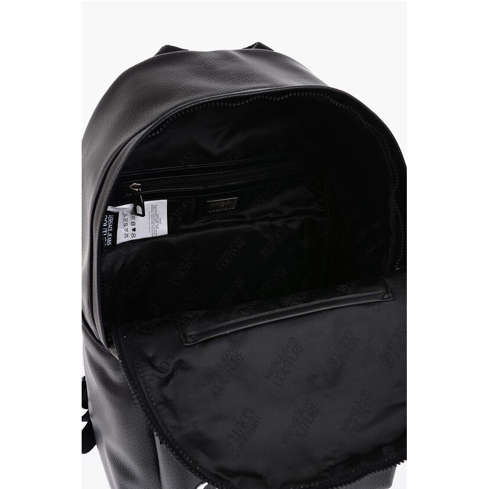 Versace JEANS COUTURE Textured Faux Leather Backpack with Silver-Ton