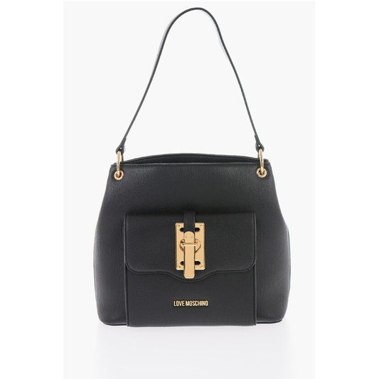 Moschino LOVE Textured Effect Faux Leather Hobo Bag with Maxi Logo on