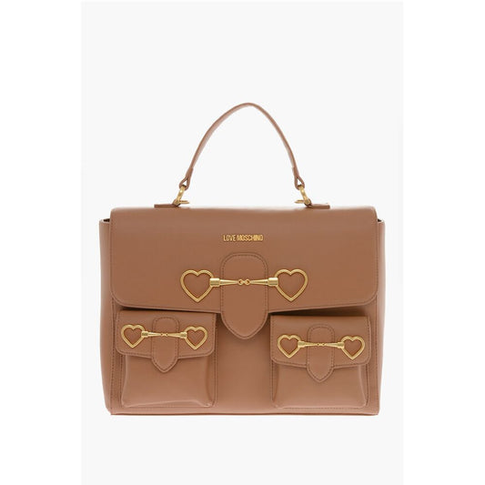 Moschino LOVE Faux Leather Handle Bag with Pockets and Clamp Front