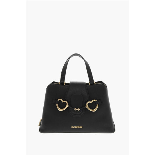 Moschino LOVE Textured Faux Leather Tote Bag with Golden Front Clamp