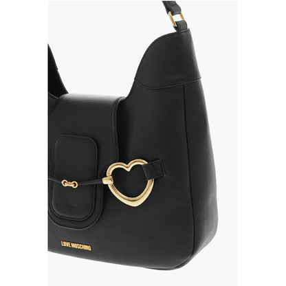 Moschino LOVE Textured Faux Leather Hobo Bag with Maxi Heart-Shaped C