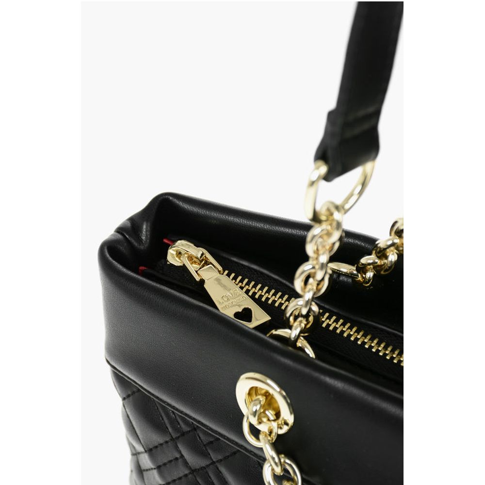 Moschino LOVE Faux Leather Quilted Shoulder Bag with Monogram