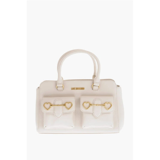 Moschino LOVE Double Pocket Faux Leather Tote Bag With Clamp