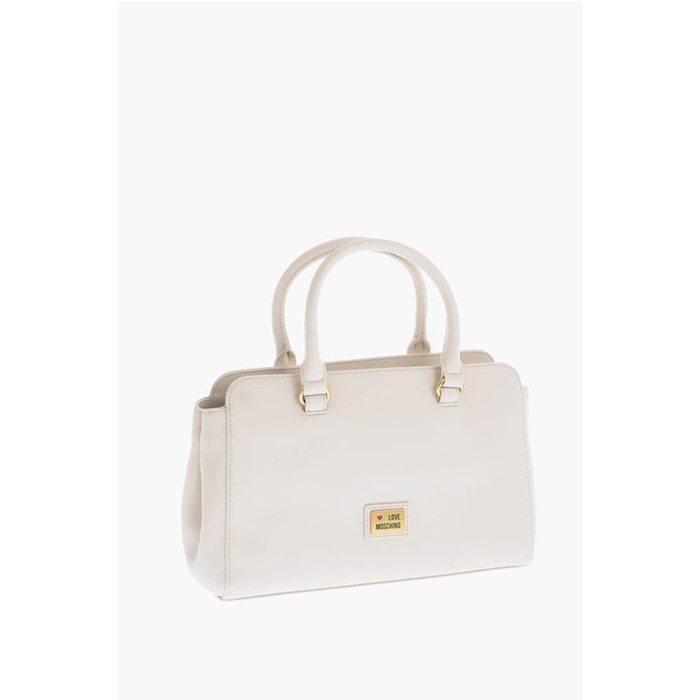 Moschino LOVE Double Pocket Faux Leather Tote Bag With Clamp