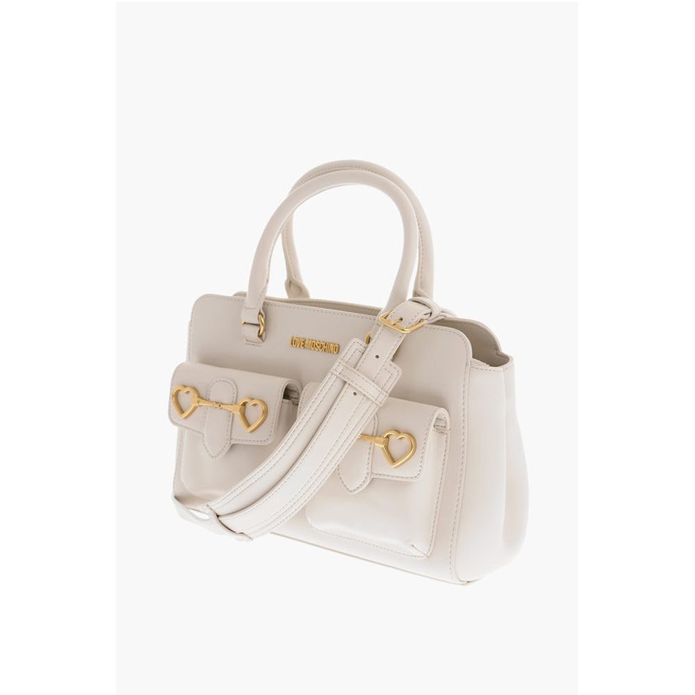 Moschino LOVE Double Pocket Faux Leather Tote Bag With Clamp