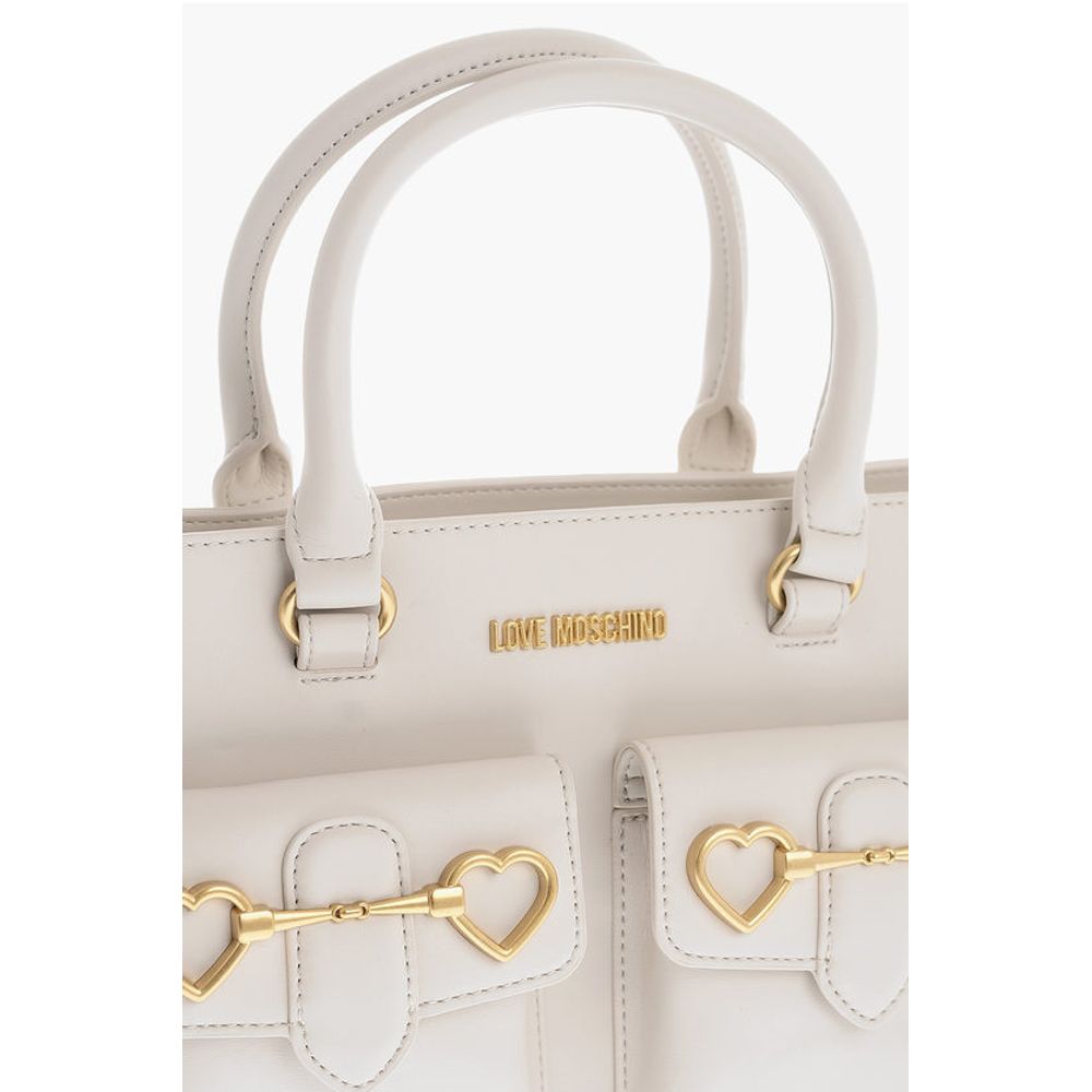 Moschino LOVE Double Pocket Faux Leather Tote Bag With Clamp