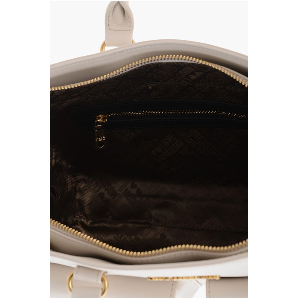 Moschino LOVE Double Pocket Faux Leather Tote Bag With Clamp