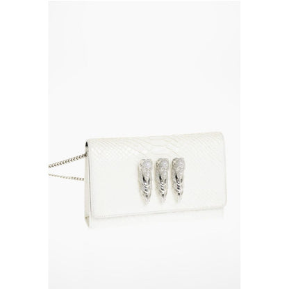 Philipp Plein Crocodile Effect Leather Clutch with Claw Rings