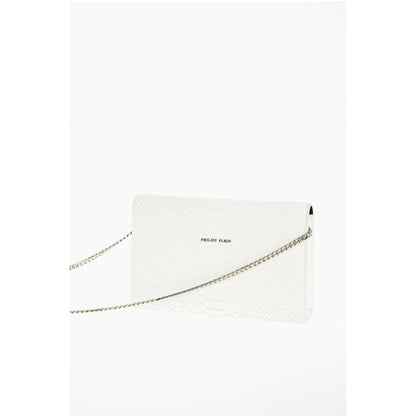 Philipp Plein Crocodile Effect Leather Clutch with Claw Rings