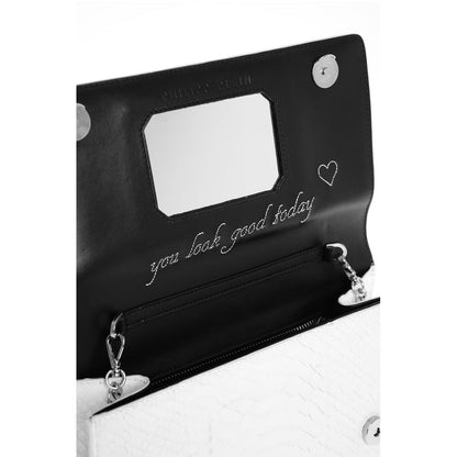 Philipp Plein Crocodile Effect Leather Clutch with Claw Rings