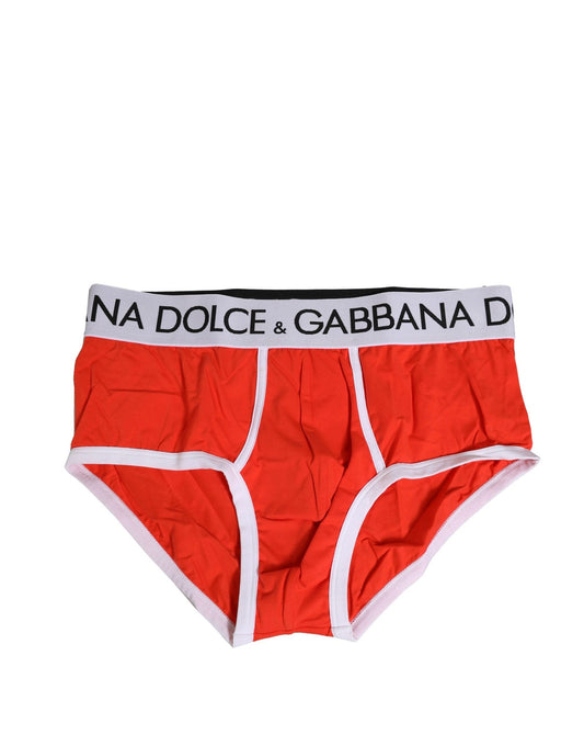 Dolce & Gabbana Red Cotton Stretch Logo Print Brief Underwear
