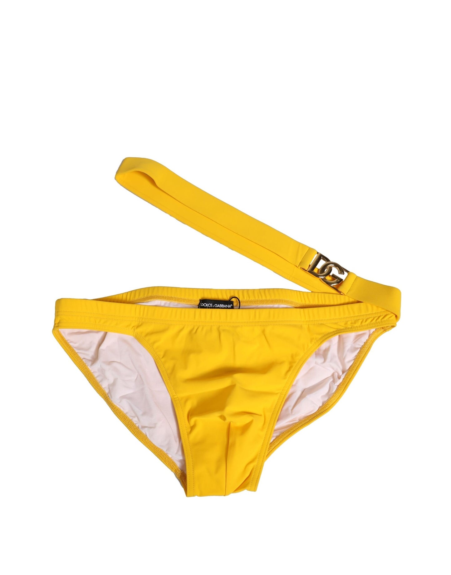 Dolce & Gabbana Yellow Waistband Logo Beachwear Brief Swimwear
