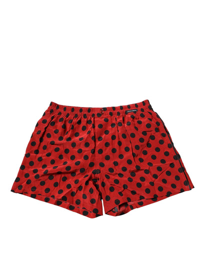 Dolce & Gabbana Red Silk Polka Dot Beachwear Shorts Swimwear