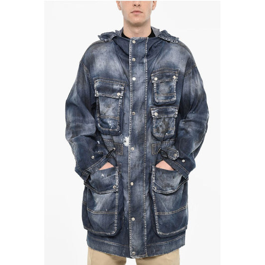 Dsquared² Vintage Effect Denim Parka With Utility Pockets