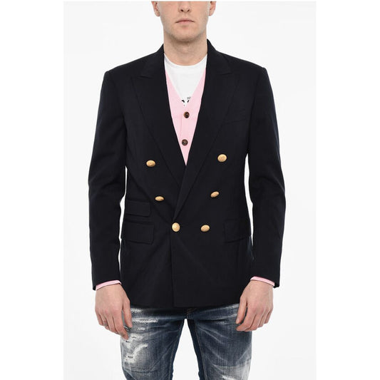 Dsquared² Flap Pockets Double Breasted Blazer with Golden Effect Butto