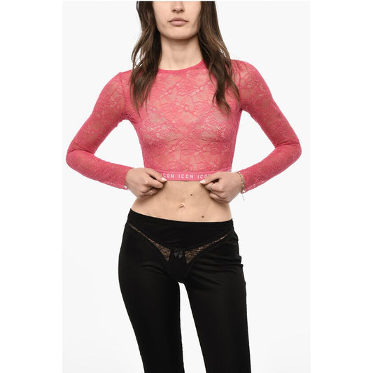 Dsquared² Lace Cropped Top with Logoed Band