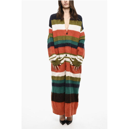 Dsquared² Striped Wool Blend Long Cardigan