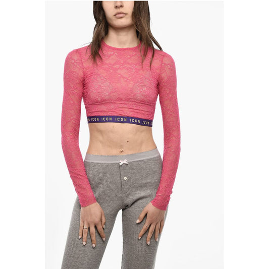 Dsquared² Lace Cropped Top with Logoed Band