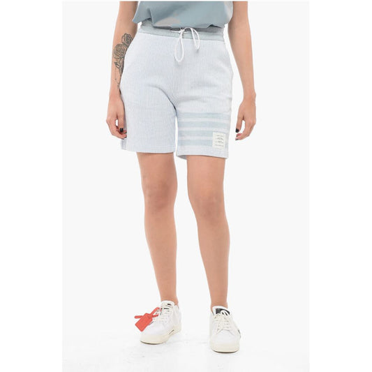 Thom Browne Drawstringed Silk Blend Shorts with Awning Motif