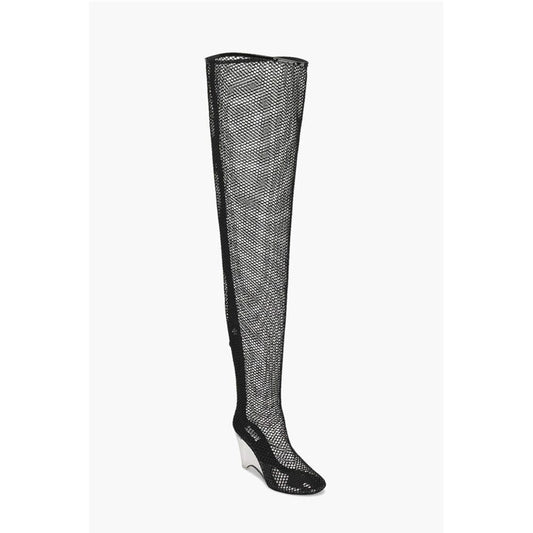 Alaïa Over the Knee Mesh Boots with Plexiglass Wedge Heel 11cm
