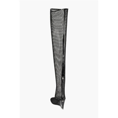 Alaïa Over the Knee Mesh Boots with Plexiglass Wedge Heel 11cm