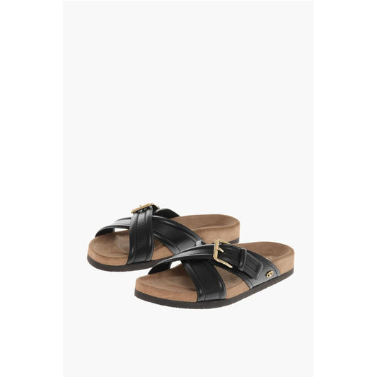 Valentino Leather Criss Cross Sliders with Rubber Sole