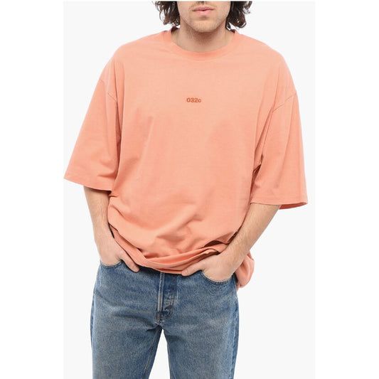032c Solid Color Organic Cotton Crew-neck T-Shirt with Embroidere