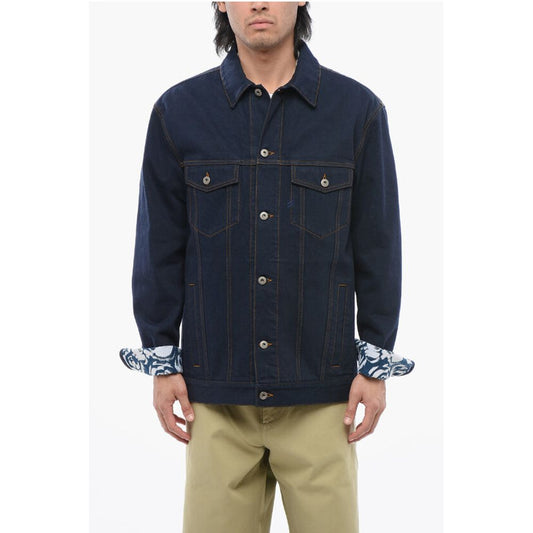 Burberry Dark Washed Denim Jacket with Printed Cuffs