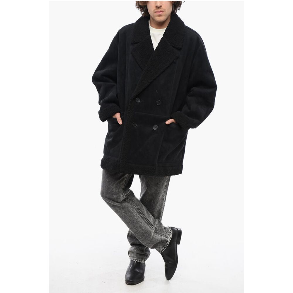 Adidas Double-breasted Eco-Shearling Coat with Patch Pockets