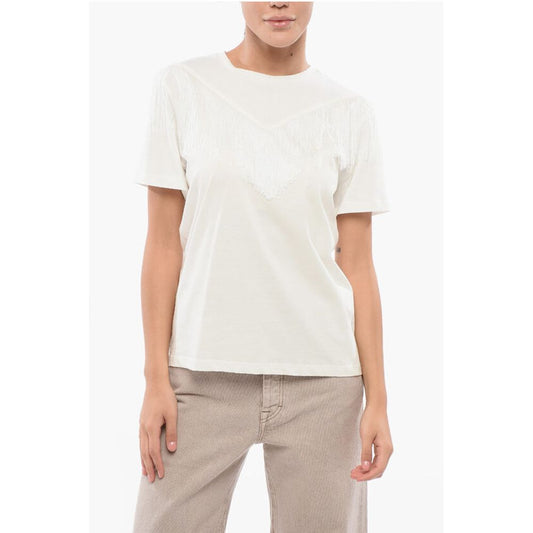 PINKO Cotton UNDER WORLD Crew-neck T-shirt with Fringes
