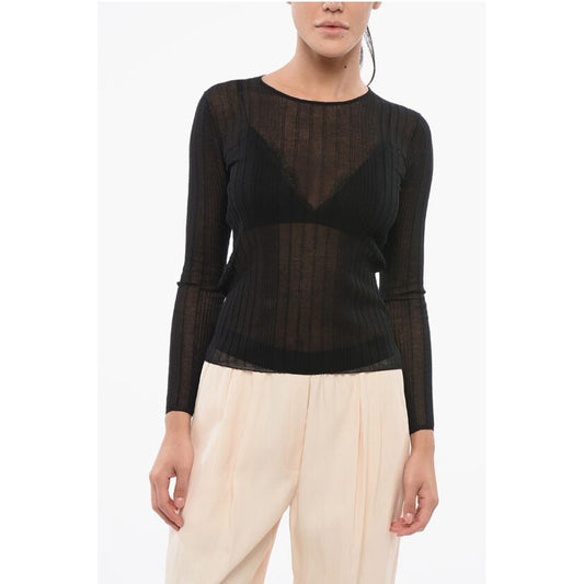 PINKO Ribbed Sheer Long Sleeve Top