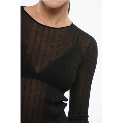 PINKO Ribbed Sheer Long Sleeve Top