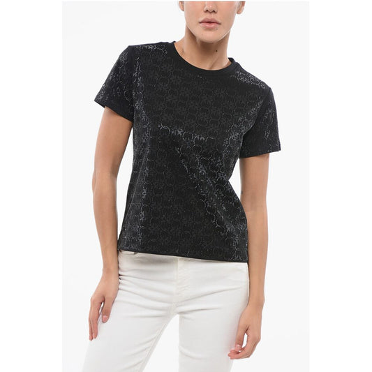 PINKO DENIM All-Over Rhinestone Cotton QUENTIN Crew-neck T-shirt