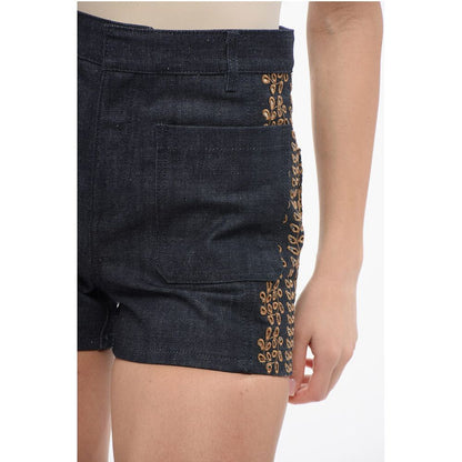 Dior Dark Washed Denim Shorts with Embroideries
