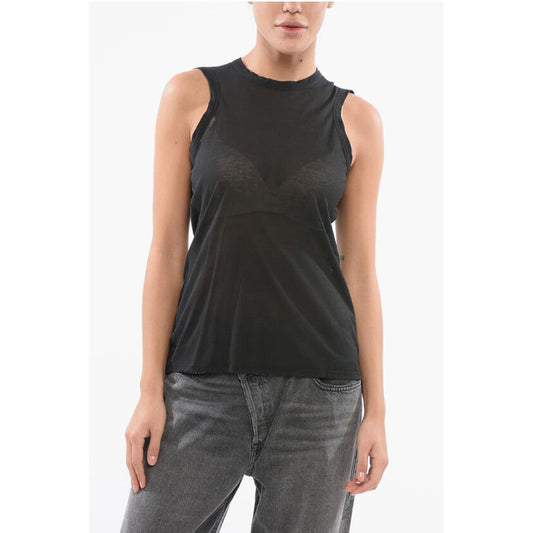 Roberto Collina Semi-Sheer Cotton Blend Crew Neck Top